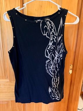 Harley-Davidson Black Tank with Silver Graphic and Stud Accents